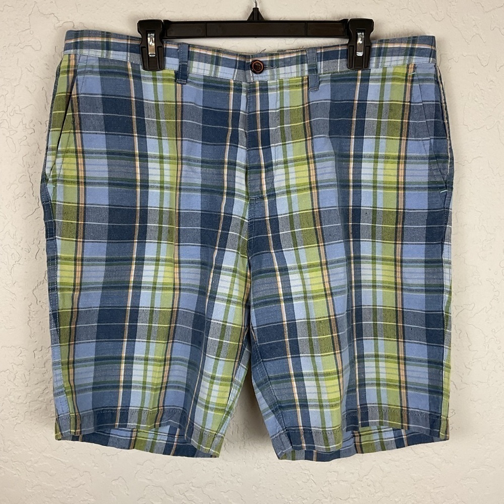 Tommy Bahama Men’s Linen Blend Blue Yellow Plaid Shorts Size 36 Waist